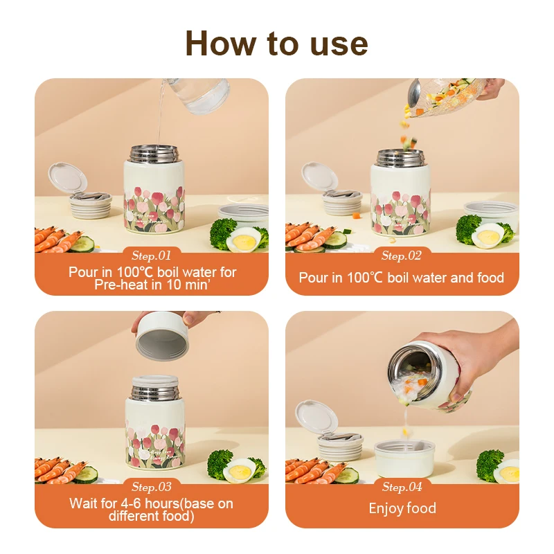 Wholesale Insulated Vacuum Hot Food Flask Thermo Stainless Steel Food Warmer Container for Food