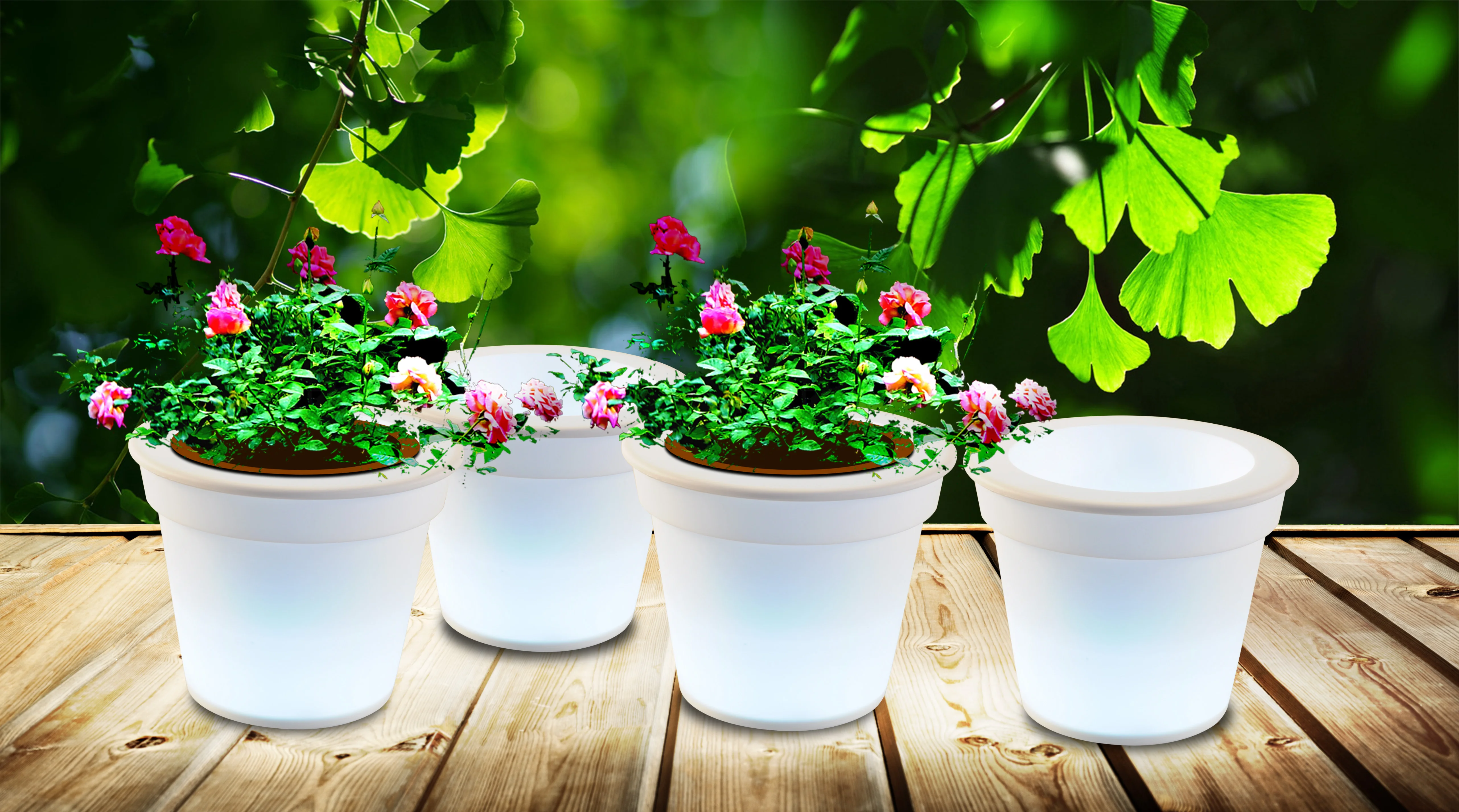 ENJOYSOLAR New Arrival Led Planter Solar Led Flower Pot with Rechargeable Small Plastic Used with Artificial Flower White Box