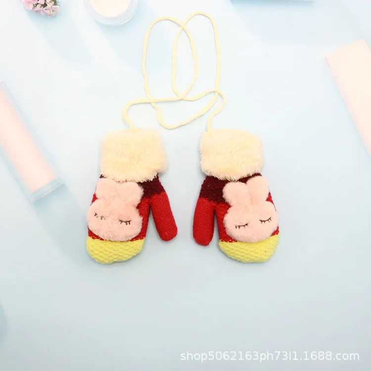 Autumn and winter smooth student neutral children warmth and thick plus fleece clothing plush halter mittens