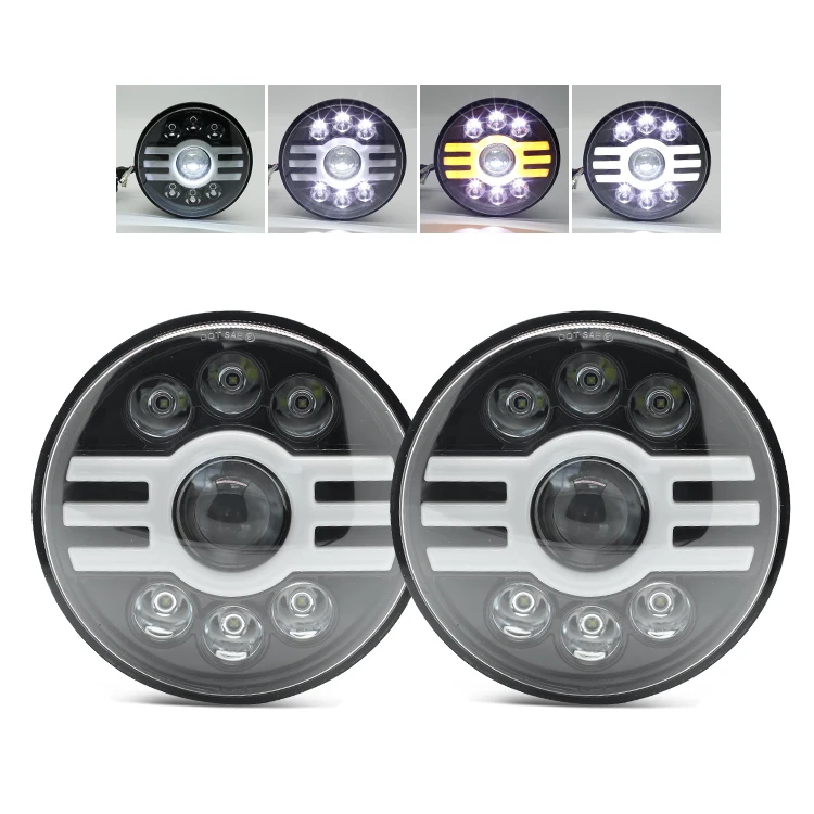 2021 led headlight parts dual color 3535LED Chip high and low beam round 7inch headlight