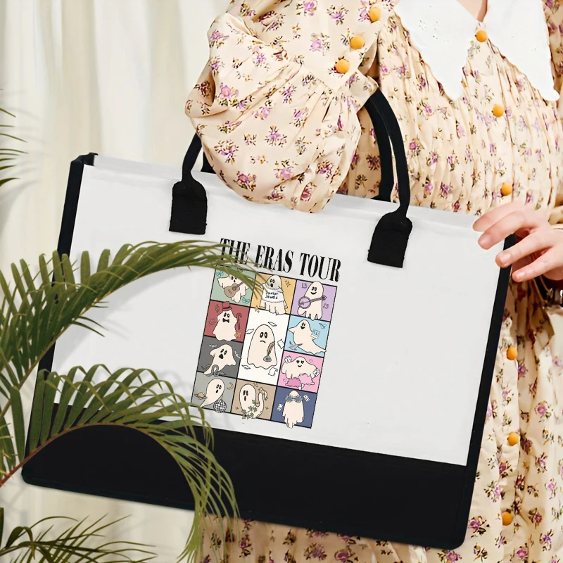 1 Pc  Taylor Ghosts Eras Tour Halloween Pattern Shipping Large Personalized Canvas Beach Bag Monogrammed Gift Tote Bag for Women
