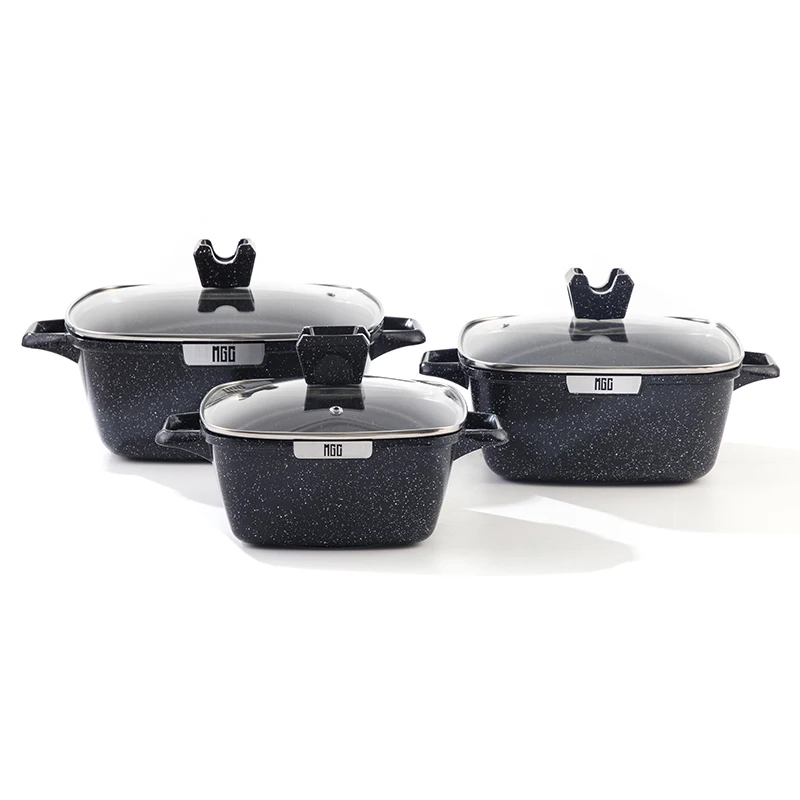 MGC Custom Copper Non Stick Induction Bottom Square Cooking Pot Set Kitchen Cookware Set