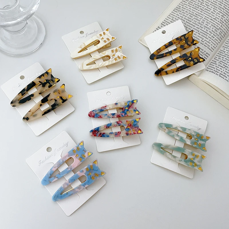 DOWELL wholesale two packs fashion hair clip women cute cat acetate hair clips
