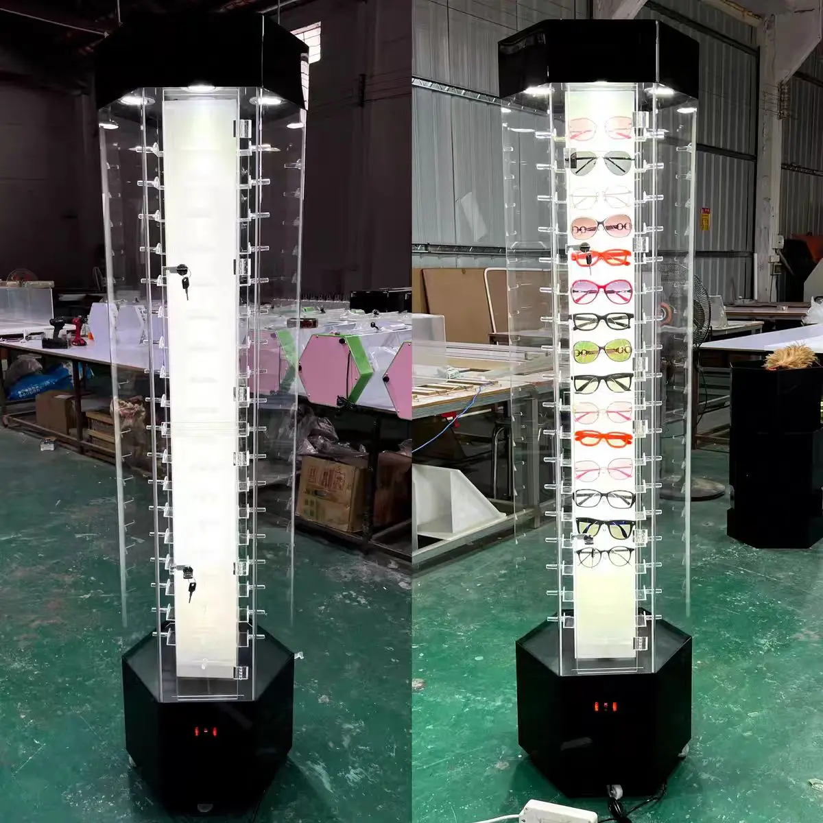 Factory Custom Acrylic Rotating Display Showcase Sunglasses Eyeglasses Display Cabinet With LED Light