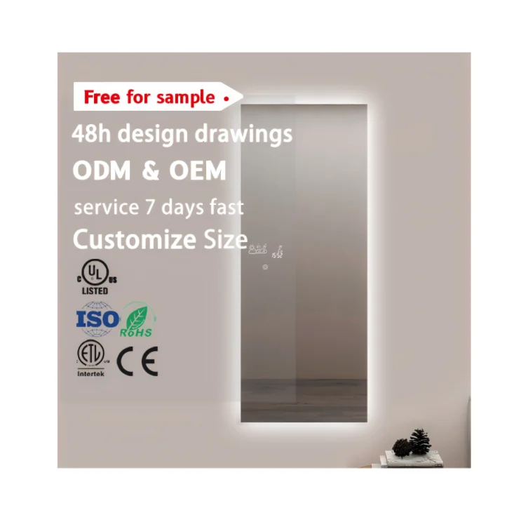 Led Full Length Dressing Mirror Weather Time Display Rectangle Body Sensor Smart LED Wall Mirrors
