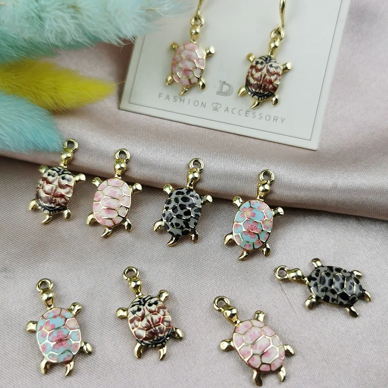 10pcs Alloy Primer Plating Color Three-dimensional Tortoise Charm Pendant Earrings DIY Handmade Earrings Necklace Keychain