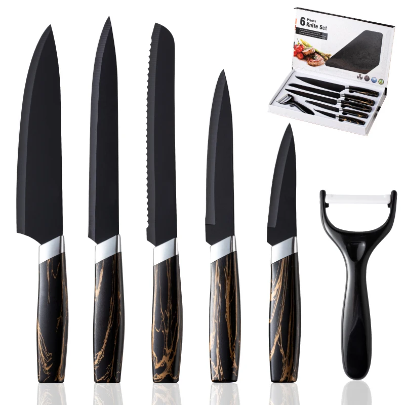Best Hot Seller professional 6 Piece High Quality stainless steel knives with non stick kitchen knife set in gift box packing