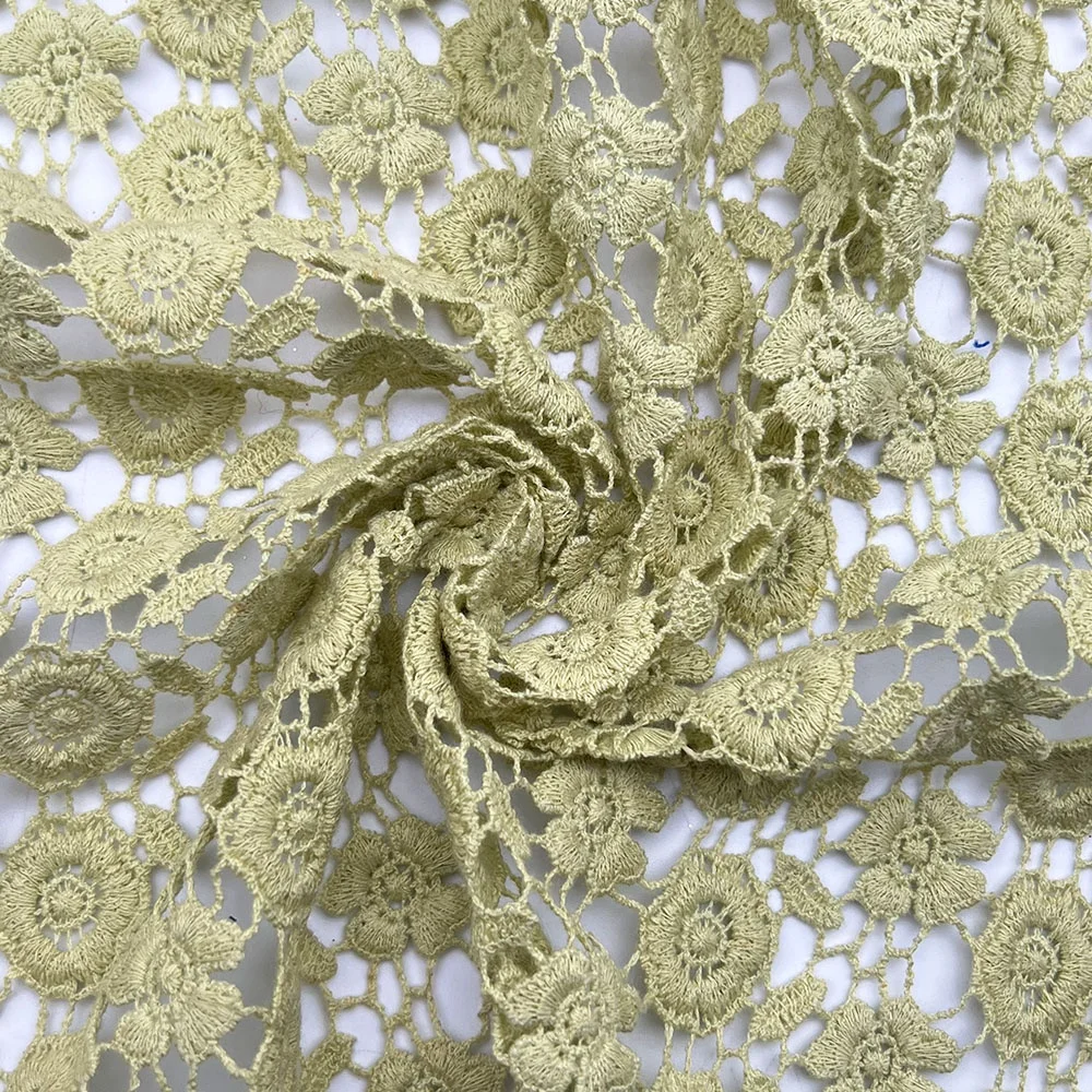 2023 Olive Green Lace Cotton Floral  Guipure Lace Fabric Water-soluble Embroidery Flower Fabric For Cloth