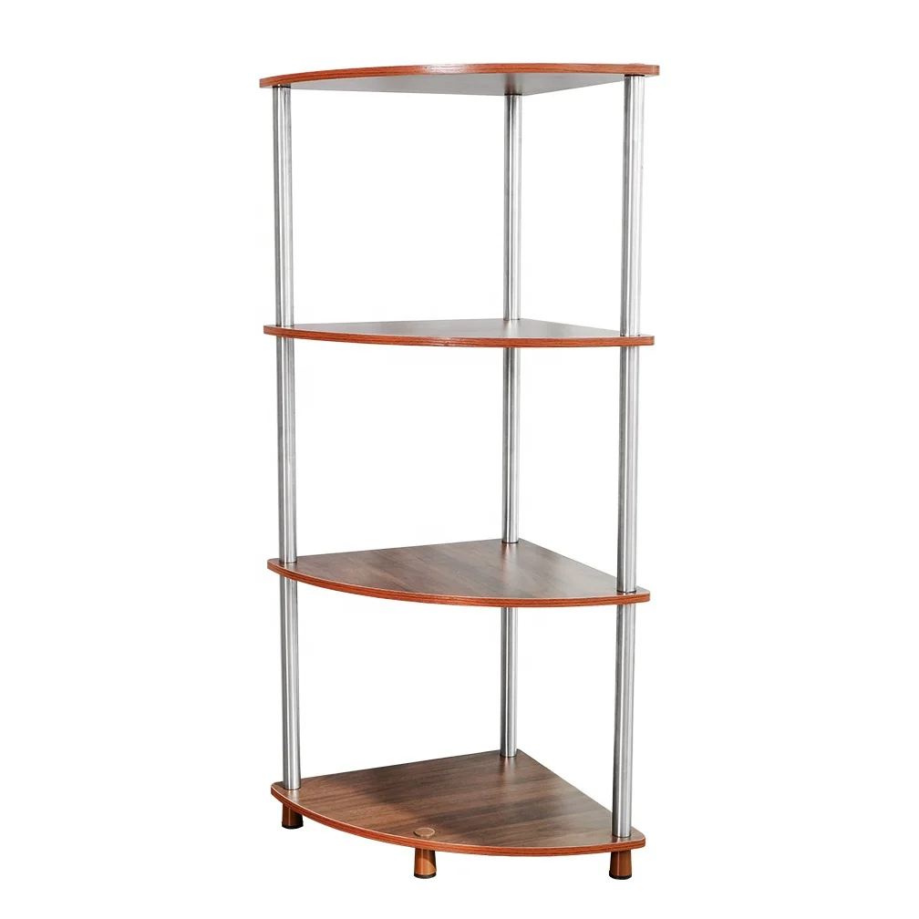 4-Tier Corner Shelf Industrial Wooden Storage Rack Corner Stand Shelving Unit Book Plant Display Shelf for Home Office Brown