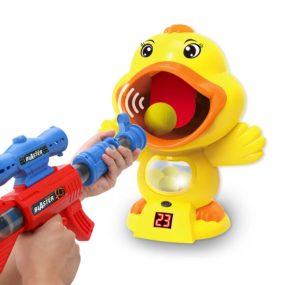 Top selling hungry animal feeding big mouth shooting target duck game with gun and soft bullets