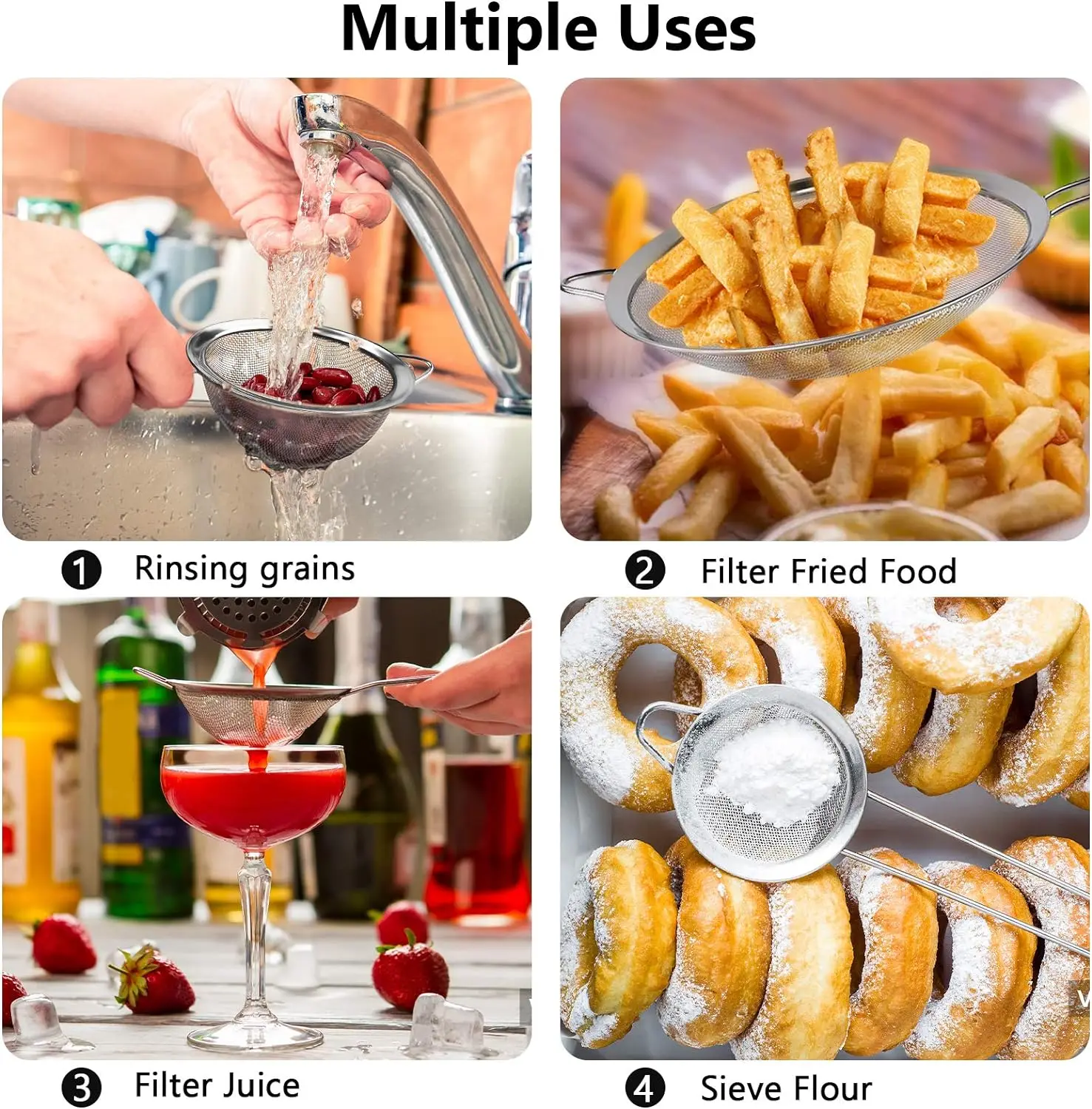 Super Wire Extra Fine Mesh Strainer with Handle Sifter MetalSieve Strainers for Kitchen Rice Juice   Food Flour Baking