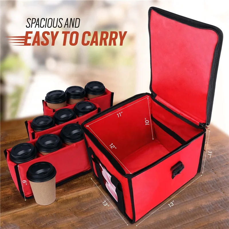 Customized Logo 500PCS Delivery Cooler Backpack Waterproof Pizza Coffee Caddy Drink Carrier Insulation Portable Thermal Feature