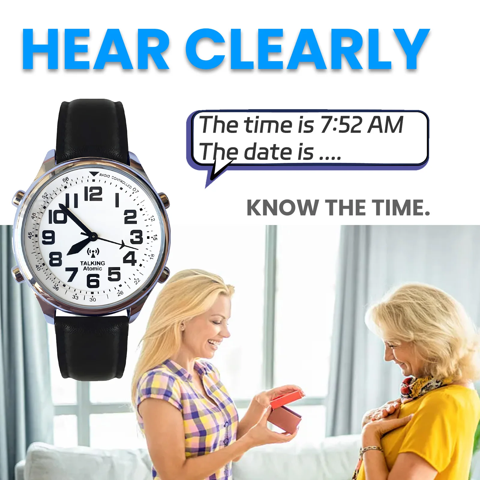 Talking Atomic Watch speak time with Loud and Clear Voice Large Number Time for The Blind Watches for Men Women