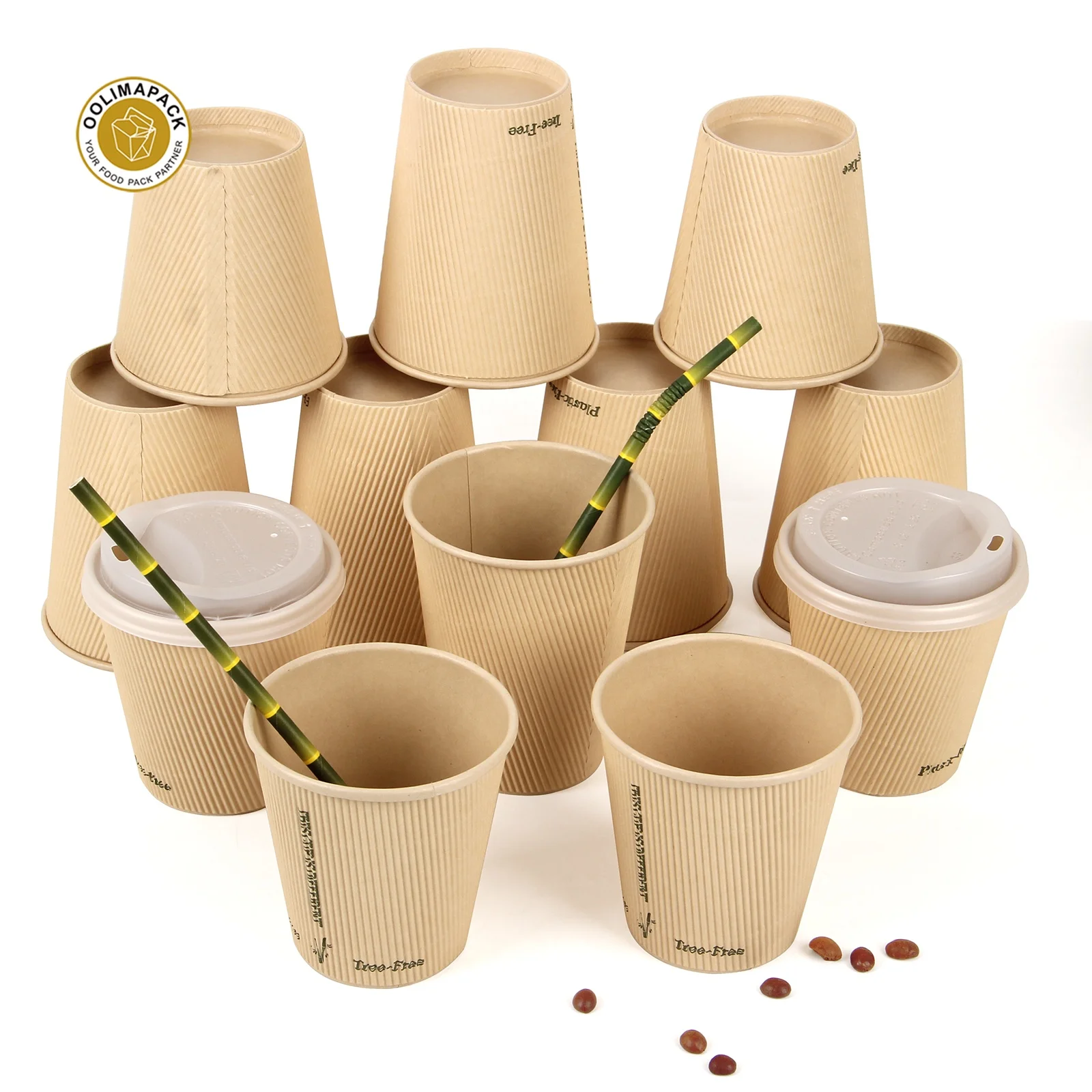 Eco Friendly Recycled Paper Cup Biodegradable Disposable Double Wall Bamboo Pulp Paper Cup