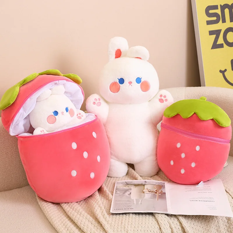 Cartoon Fruit Shape Pillow Strawberry Rabbit Morphed Stuffed Toys Bunny Pillow Girl Birthday Gift