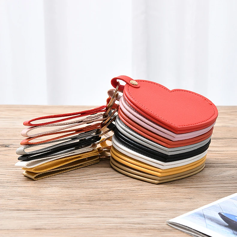 SAIYII New Arrival Heart Design Pu Leather Travel Makeup Mirror Pocket Mirror Custom Logo Compact Mirror with Pu Key Chain