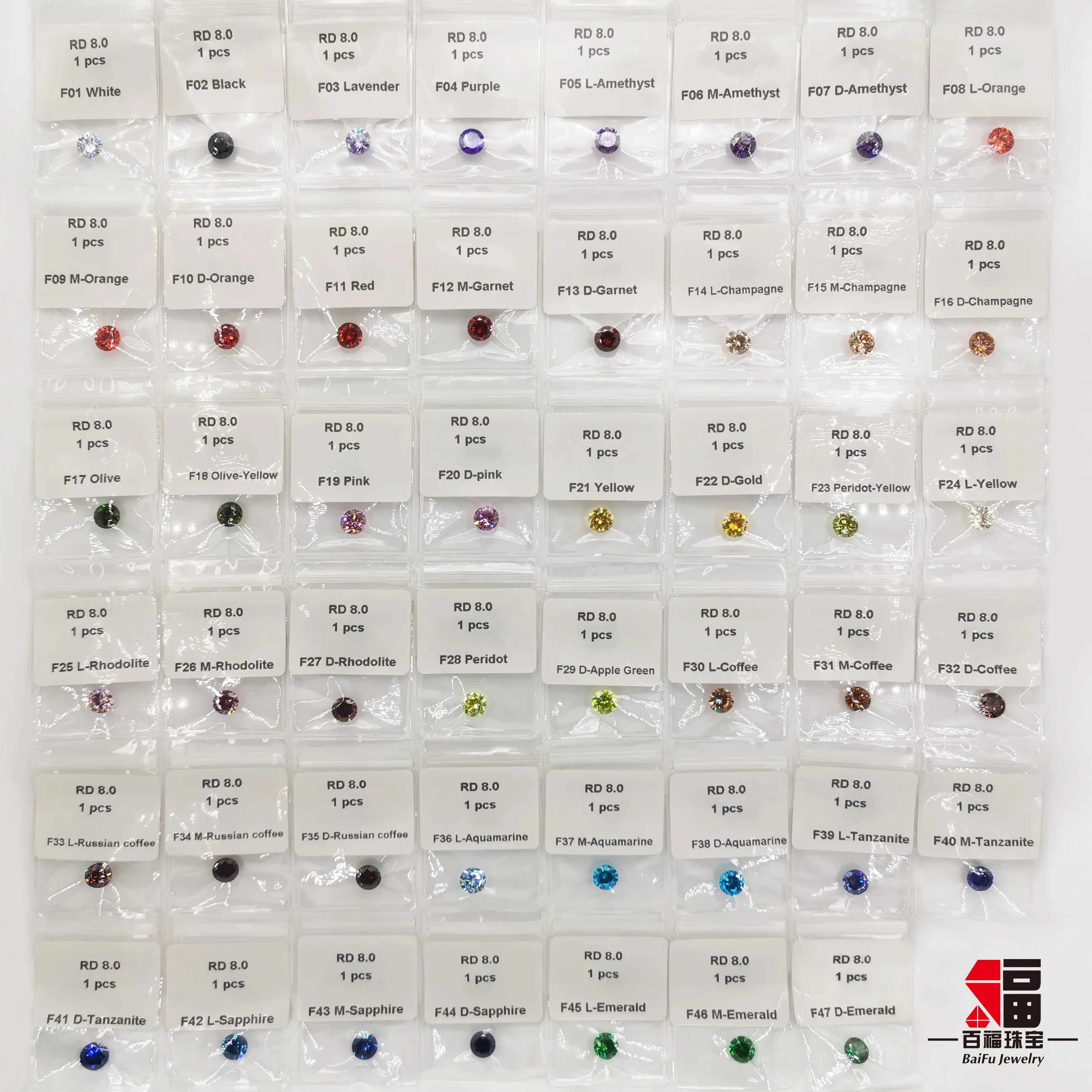 BaiFu Jewelry hot sale top quality 8mm round green emerald cz stones