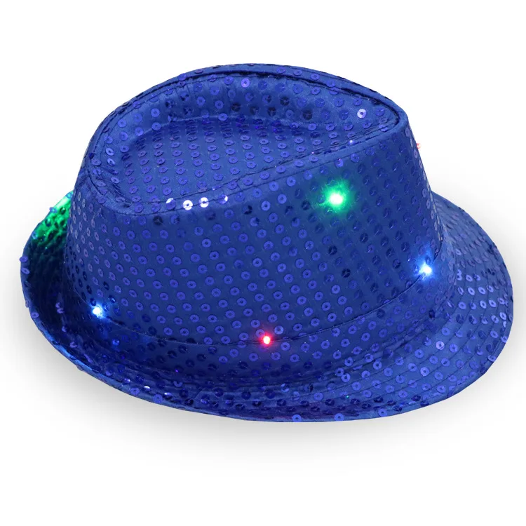 Customized Sequin Hats Printing High Quality LED Luminous Custom Hat Fedora hat for stage
