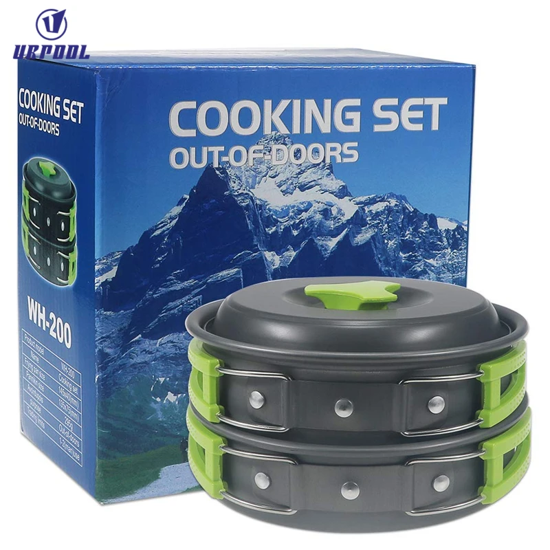 Portable Anodized Aluminum Camping Cookware Set with Green Handles Green Handles Frying Pans Outdoor Camping Amazon Exclusive