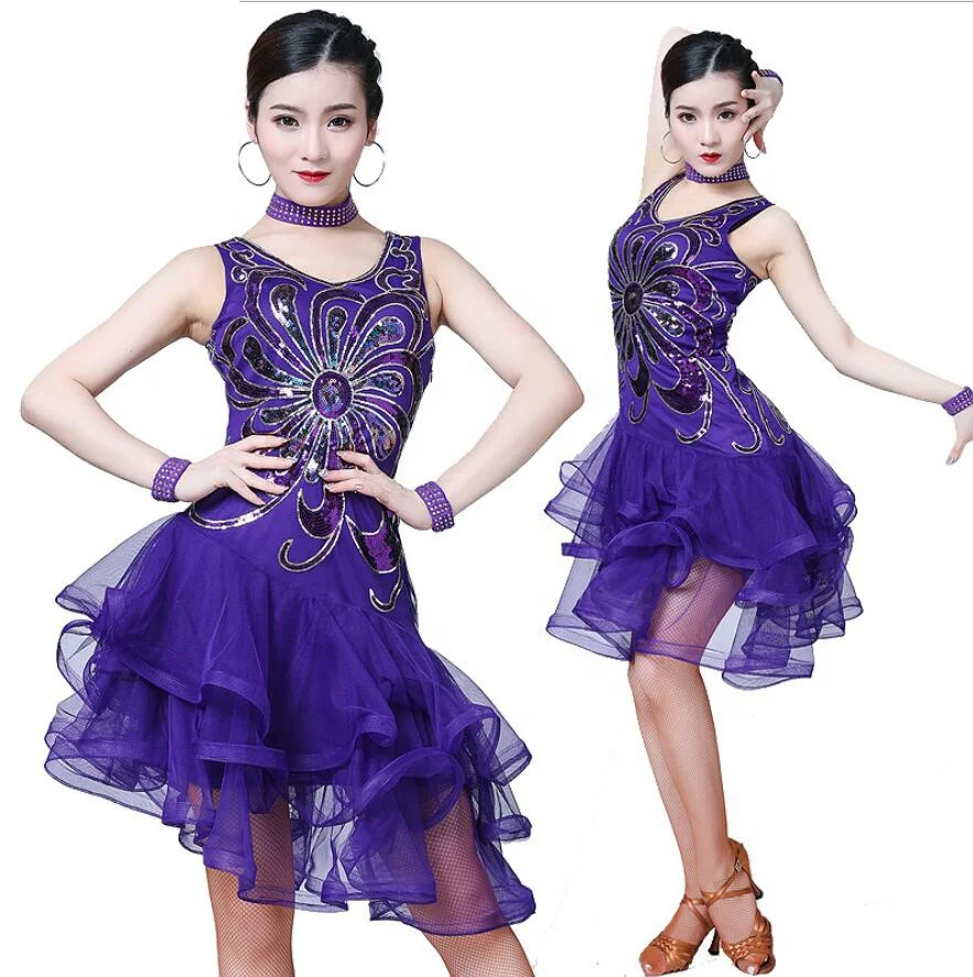 Dresses Sleeveless Performance International Ballroom Dance Competition Dress Set Acceptable for Women Adults Embroidery 1 Piece