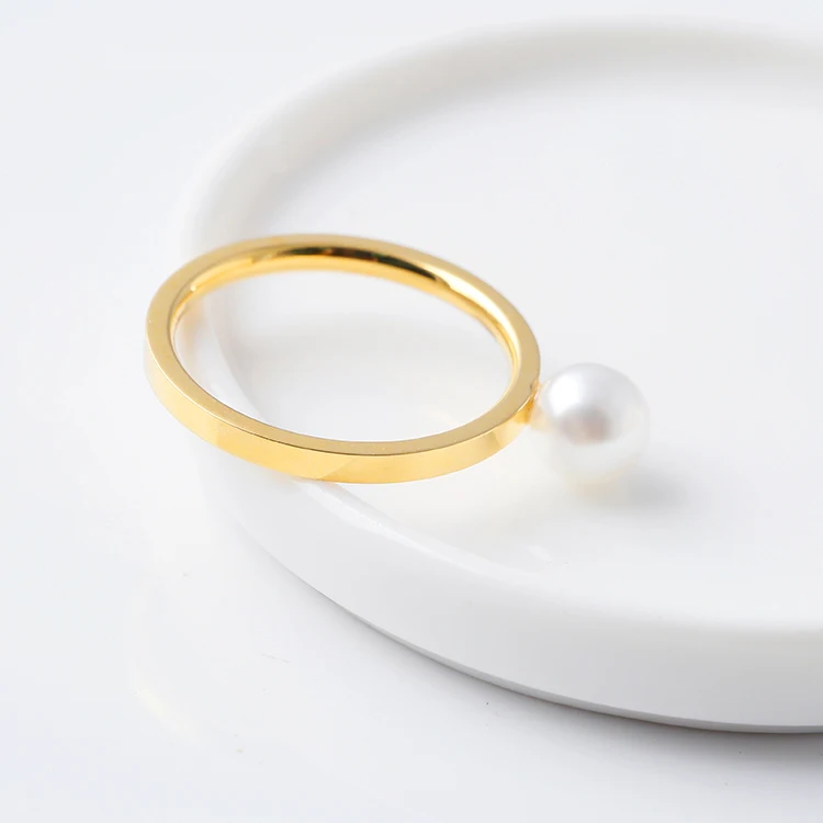 Wholesale Fashion Stainless Steel Jewelry 18K Gold Pearl Rings For Women