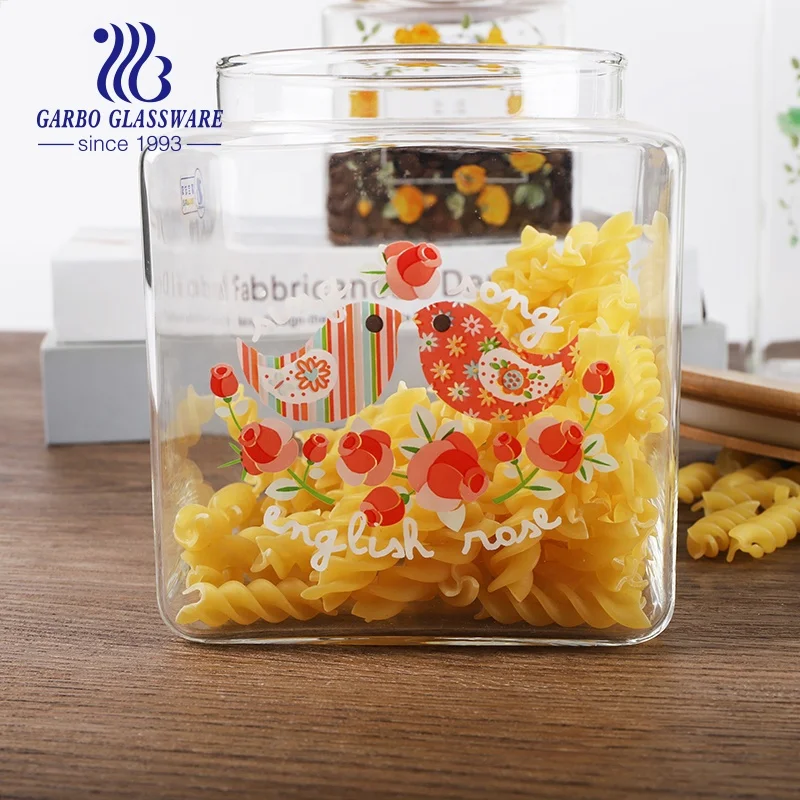 Customized designs borosilicate glass storage jar with lid kitchenware food spaghetti beans spice keep fresh gifts for mom