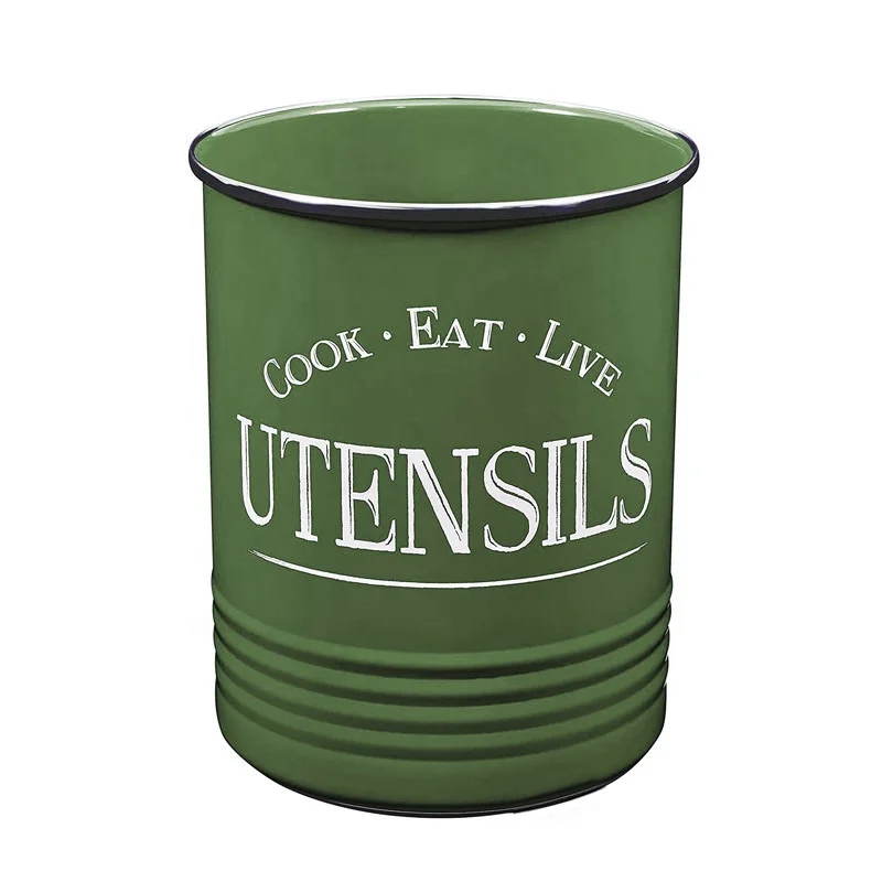 Christmas Tin Jar Metal Kitchen Cooking Utensils Holder Accessories Printed Custom OEM Spoon Utensil Crock Organizer