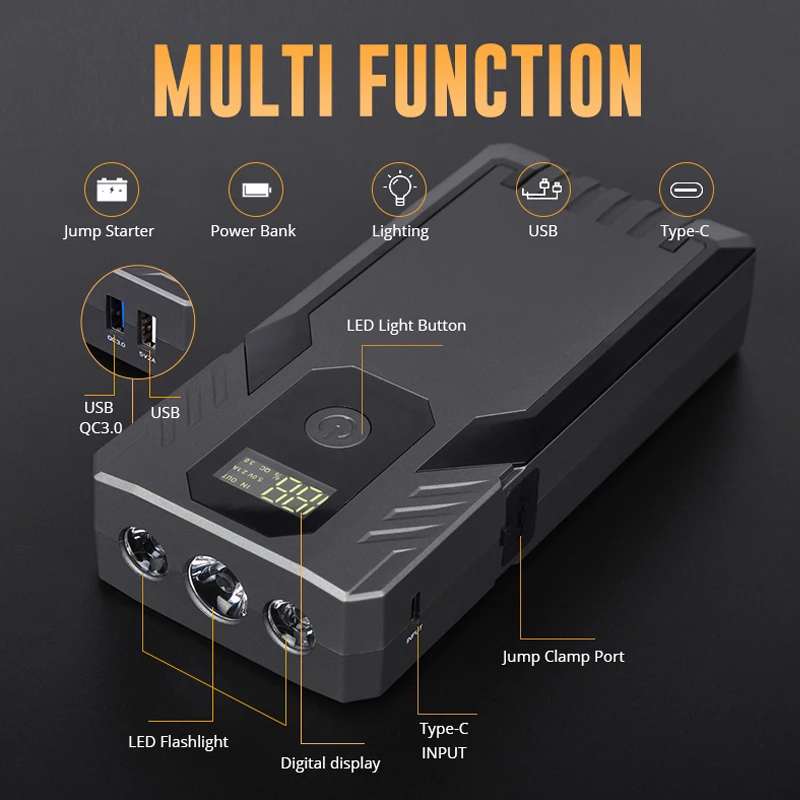 portable car jump starter 1200a peak 12000mah car battery booster jump starter portable