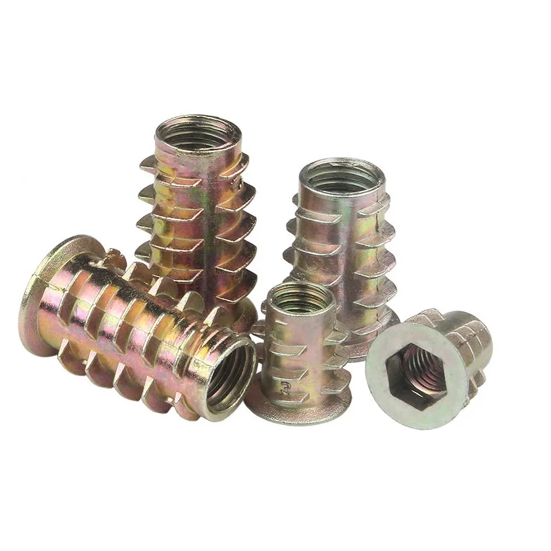 Wood Threaded Flange Nutsert Nuts Zinc Hex Socket Steel Alloy Zinc Insert Nut For Bed Table Chair Furniture