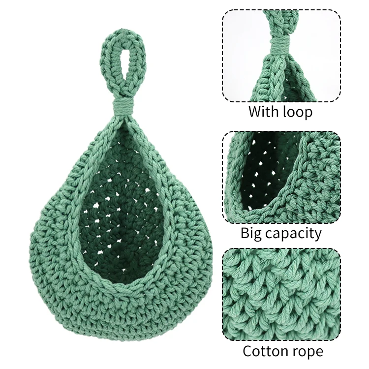 Teardrop Hanging Fruit Basket Boho Handmade Woven Cotton Rope Basket