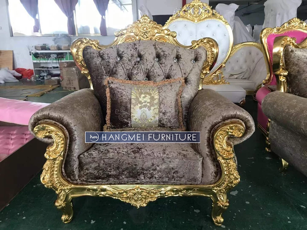 Wholesale hotel furniture gold frame soft cushion party event banquet king throne wedding banquet sofa sets