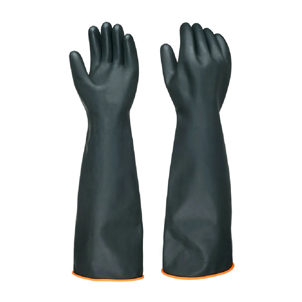 290g industrial latex rubber working gloves latex long sleeve black and orange