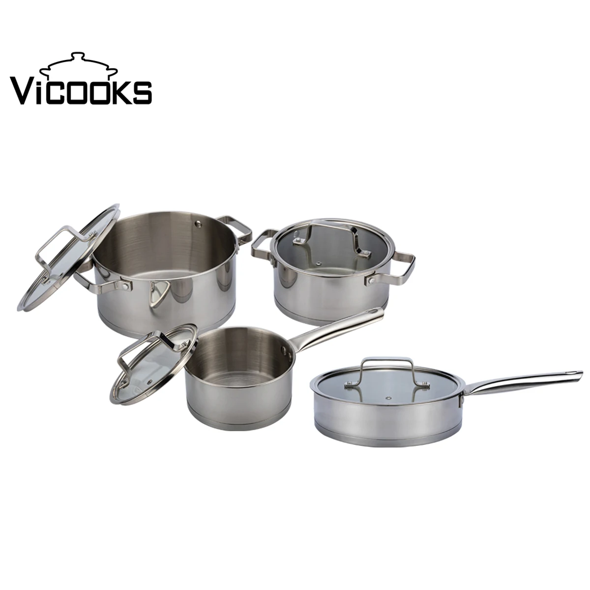 Fashionable Desgin Cookware 9pcs Cooking Sets Stainless Steel Pans Pots Deep Skillet