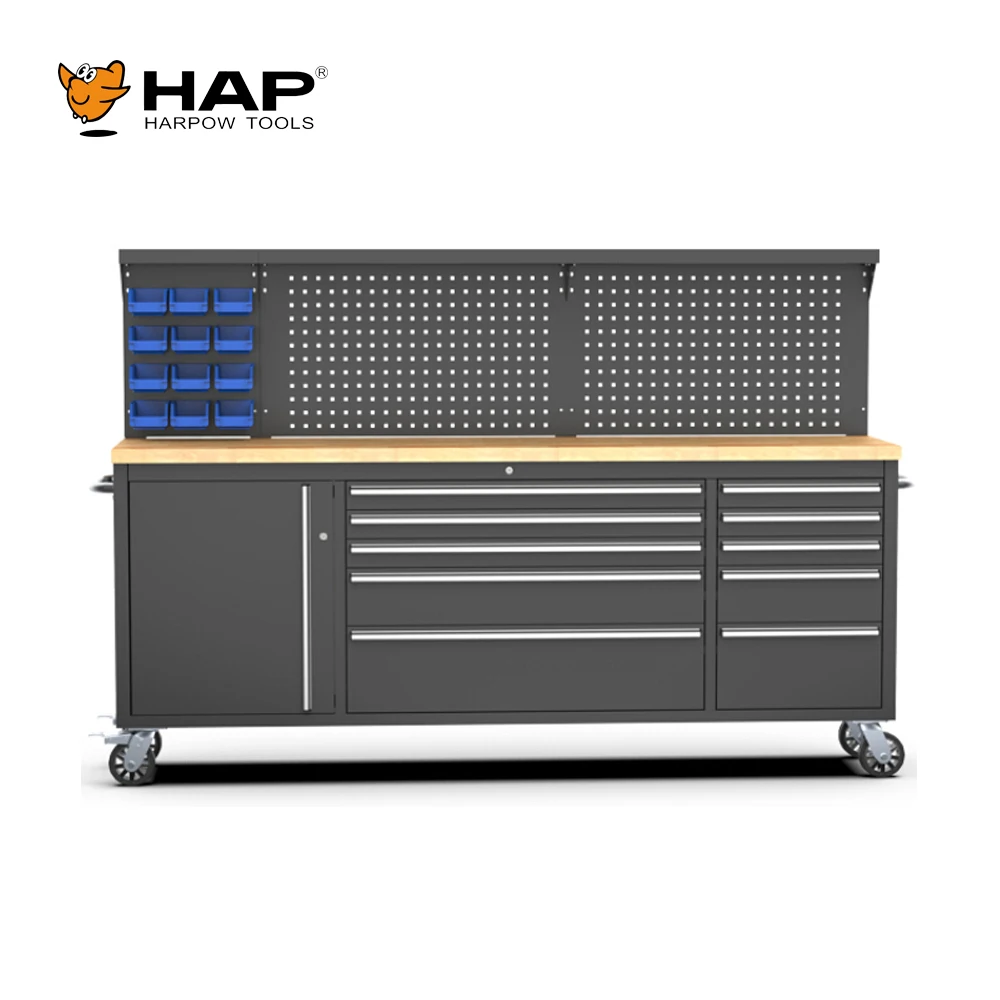 Heavy Duty Workstation Use Tool Cabinet Workbench with Wooden Worktable