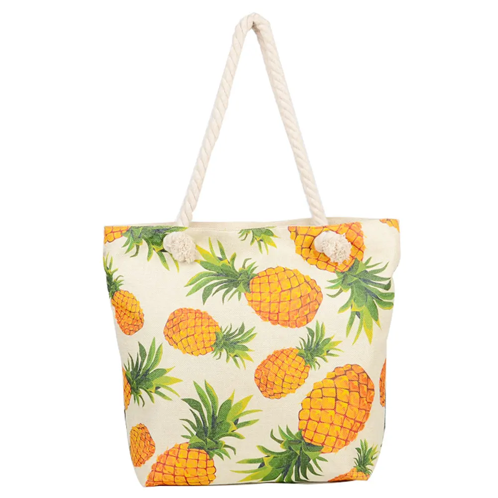Extra large cotton canvas tote reusable shopping beach bag with Pineapple logo printed eco grocery bag