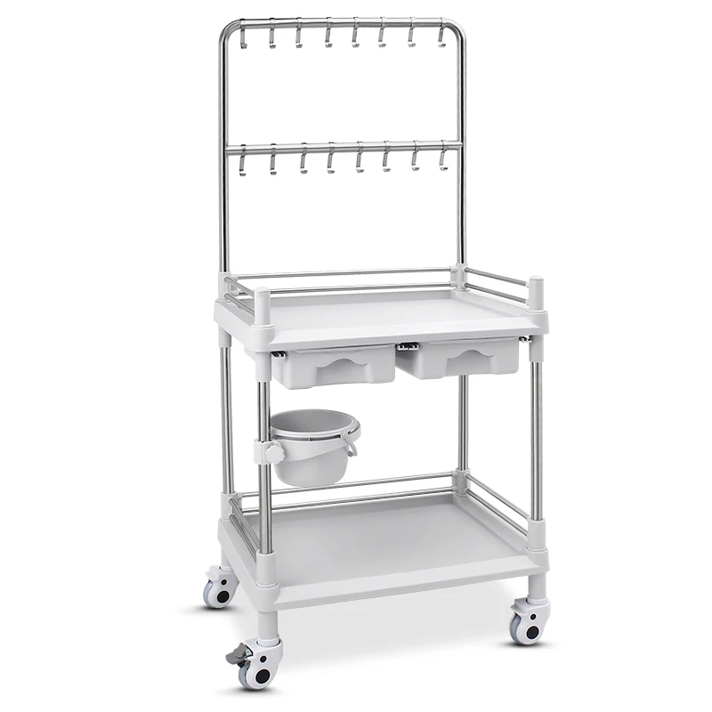 Stainless Steel treatment medical hospital infusion trolley with drawer