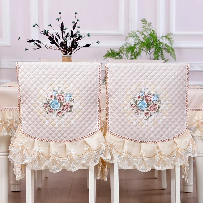 
High quality Luxury Europe style lace embroider decoration tablecloth home banquet chair cover set 