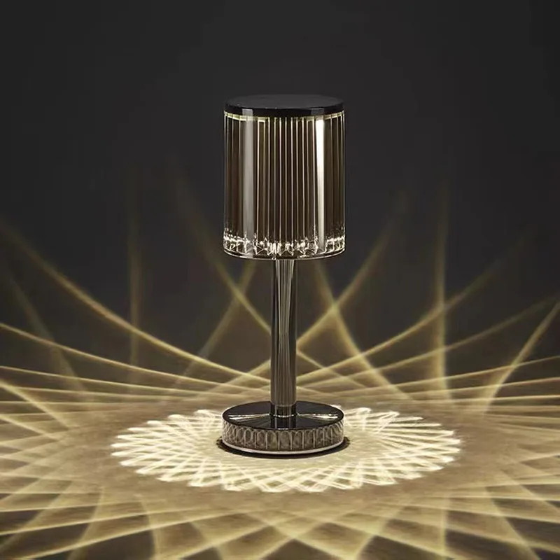  Modern Luxury Crystal Aurora Clear Dining Lamps Cordless Restaurant Table Lamp With Rechargeable Battery
