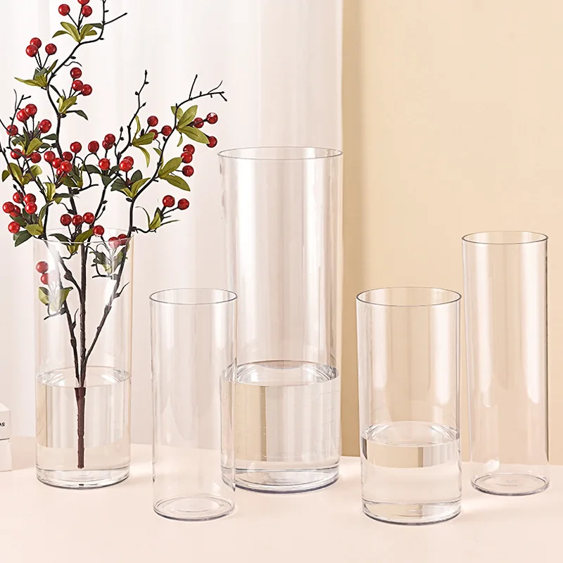 DESITA Wholesale  Tall Cylinder Crystal Acrylic Vase Wedding Table Decoration Flower Acrylic Vase For Home Decor
