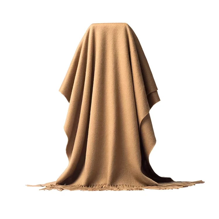 Custom Winter Autumn 320gsm Soft Warm Camel Cashmere Scarf Winter Wool Blending Oversize Shawl Cashmere Wrap for Women Men