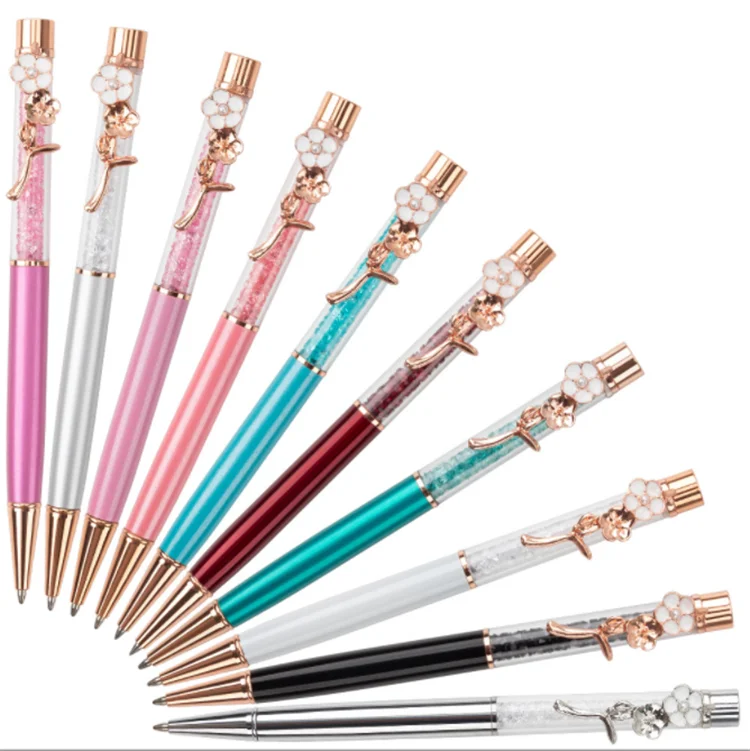 Custom Logo Crystal Metal Flower Clip Ballpoint Pen Color Crystal Filling Pen Diamond Crystal Pen