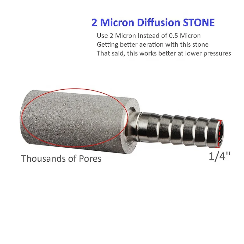 Stainless Steel 2 Micron Diffusion Stone with 1/4' Barb Home brewing for Beer Water