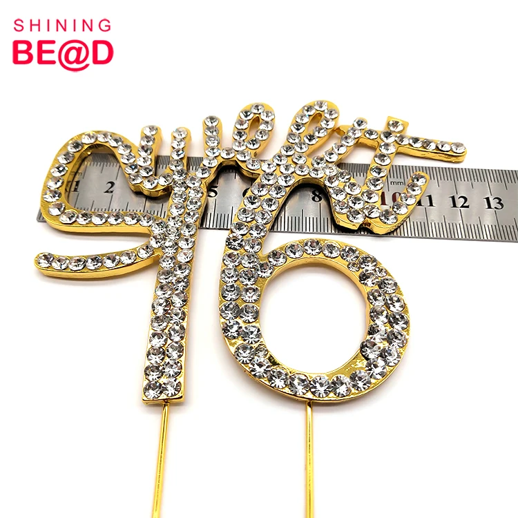 Sparkling Crystal Sweet 16 Cake Topper Gold Alloy Rhinestone Cake Topper for 16th Birthday Party Cake Decoration Favored Gifts