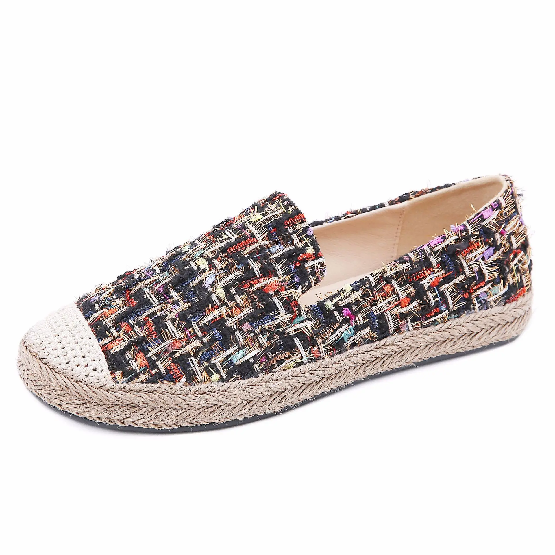 2021 Fashion Women Slippers Woven Knit Material Basic Jute Comfortable Insole Luxury Espadrilles Flat Shoes