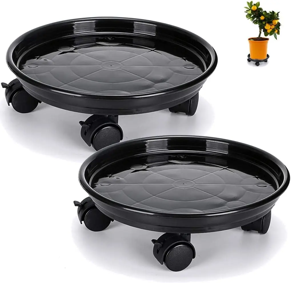 Modern  Heavy Duty  Metal black color Flower Pot Stand plant holder with wheels Flower Pot Mover for indoor and outdoor storage
