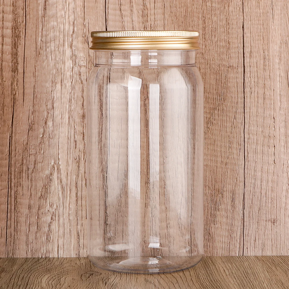 Transparent Food Grade PET 1100Ml Wide Mouth Storage Cookie Candy Nuts Dry Fruit Containers Plastic Mason Jar With Lid