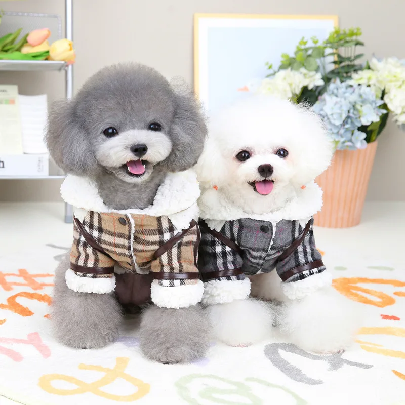 Fall and Winter Pet Clothing Teddy Cotton Jacket Tide Plaid Cotton Jacket  Dog Clothes Pet Clothes