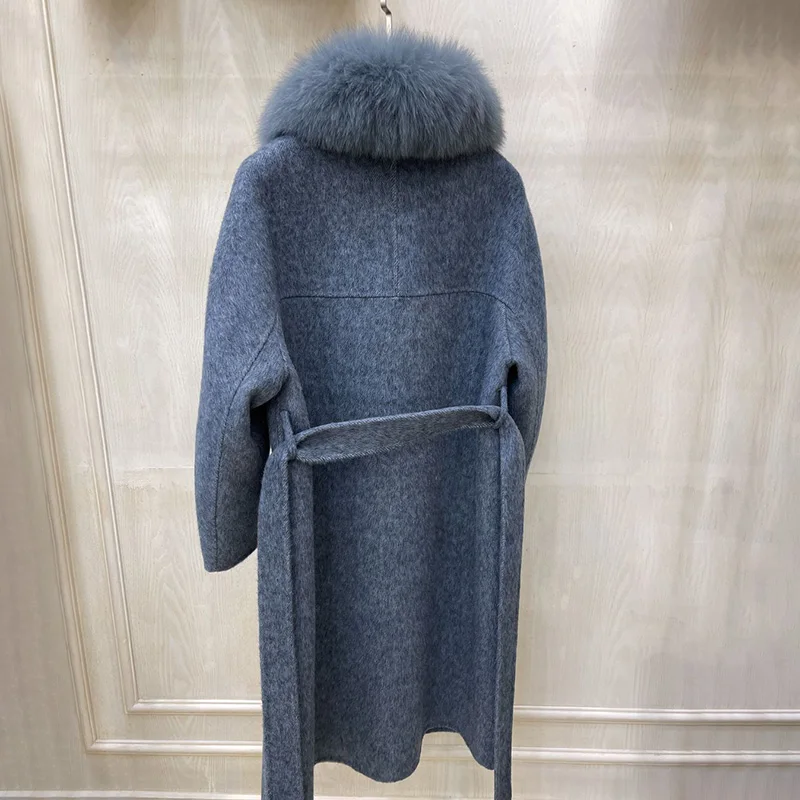 High Quality Fur Collar Wool Coat Winter Fashion Women Cashmere Coat With Real Fur