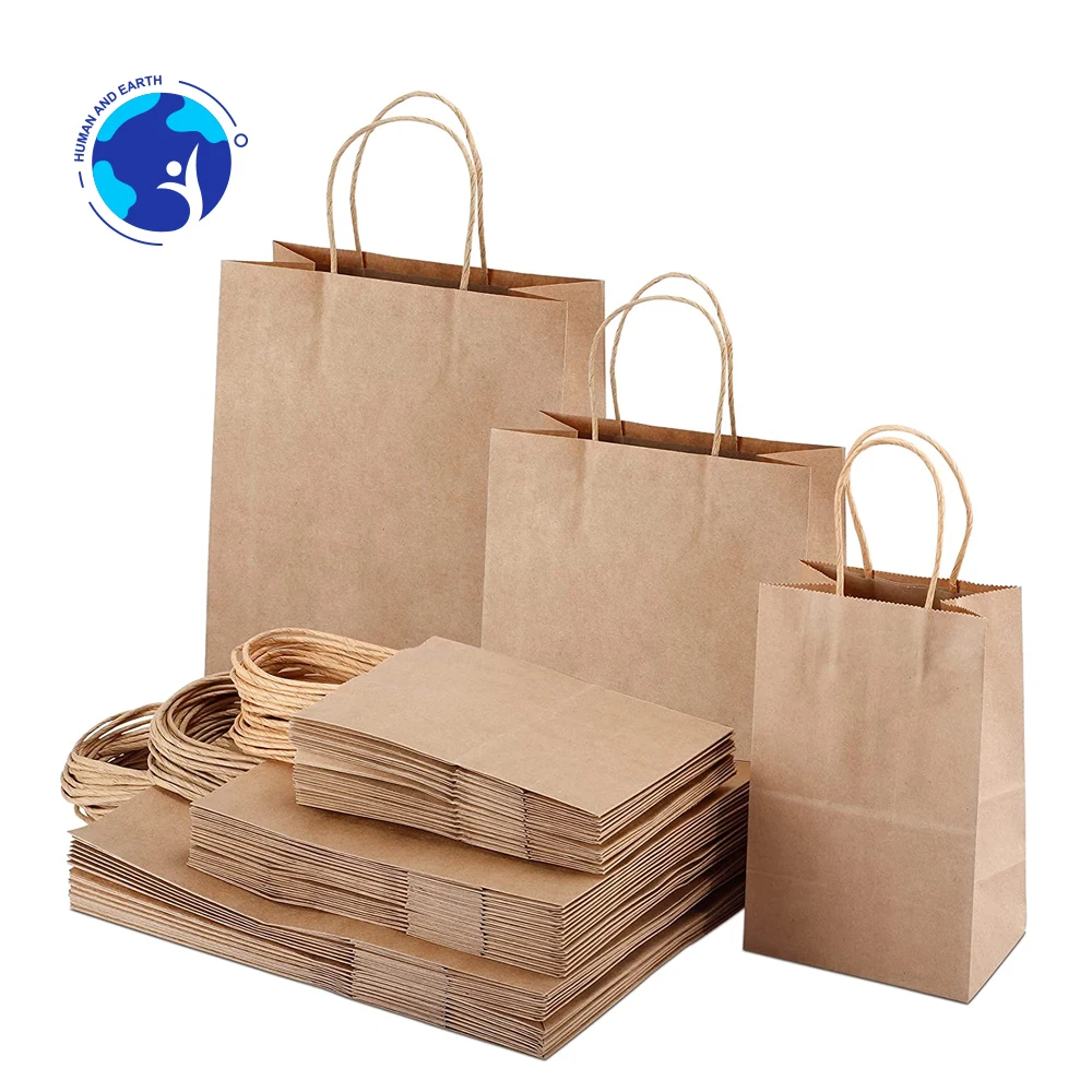 Custom Logo Printed Recyclable Twisted Handle Reusable Shopping  Kraft Paper Bag
