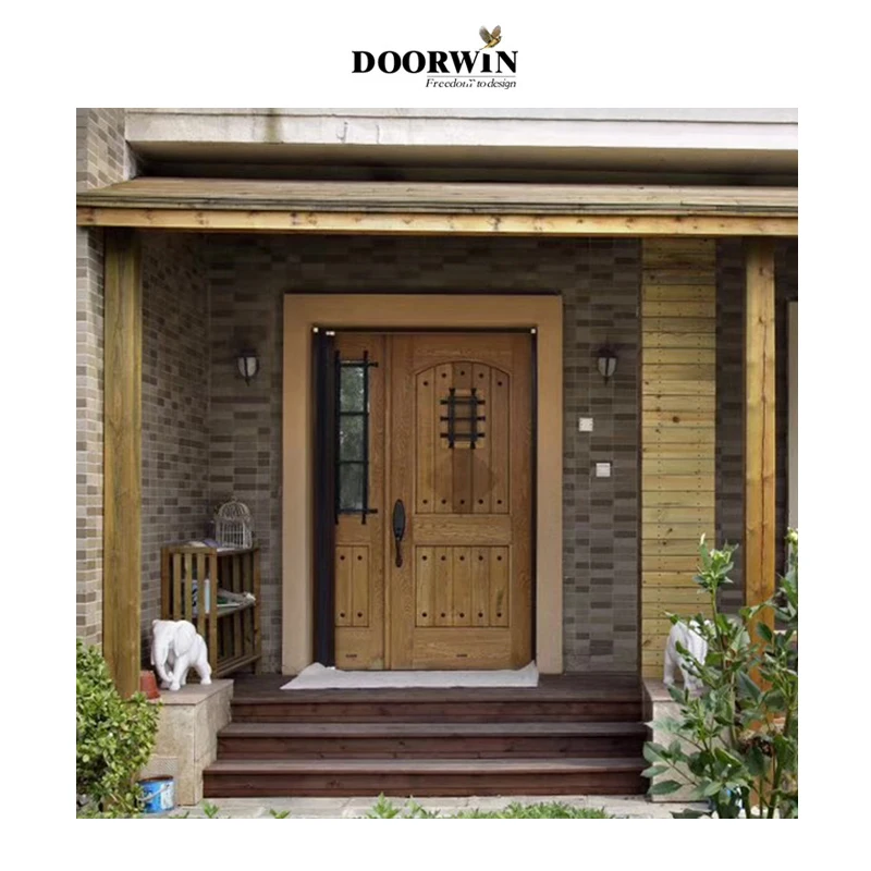 Solid wood entry door Texas hot sale Doorwin Customized Latest Design Double Glaze wood frame front door with sidelights